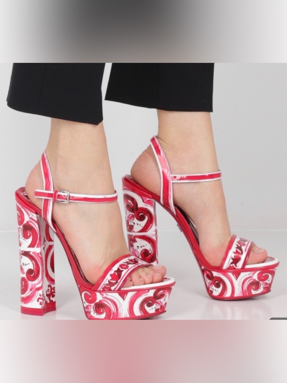 Authentic Dolce & Gabbana Pink Printed Ankle-Strap platform Heels 36.5